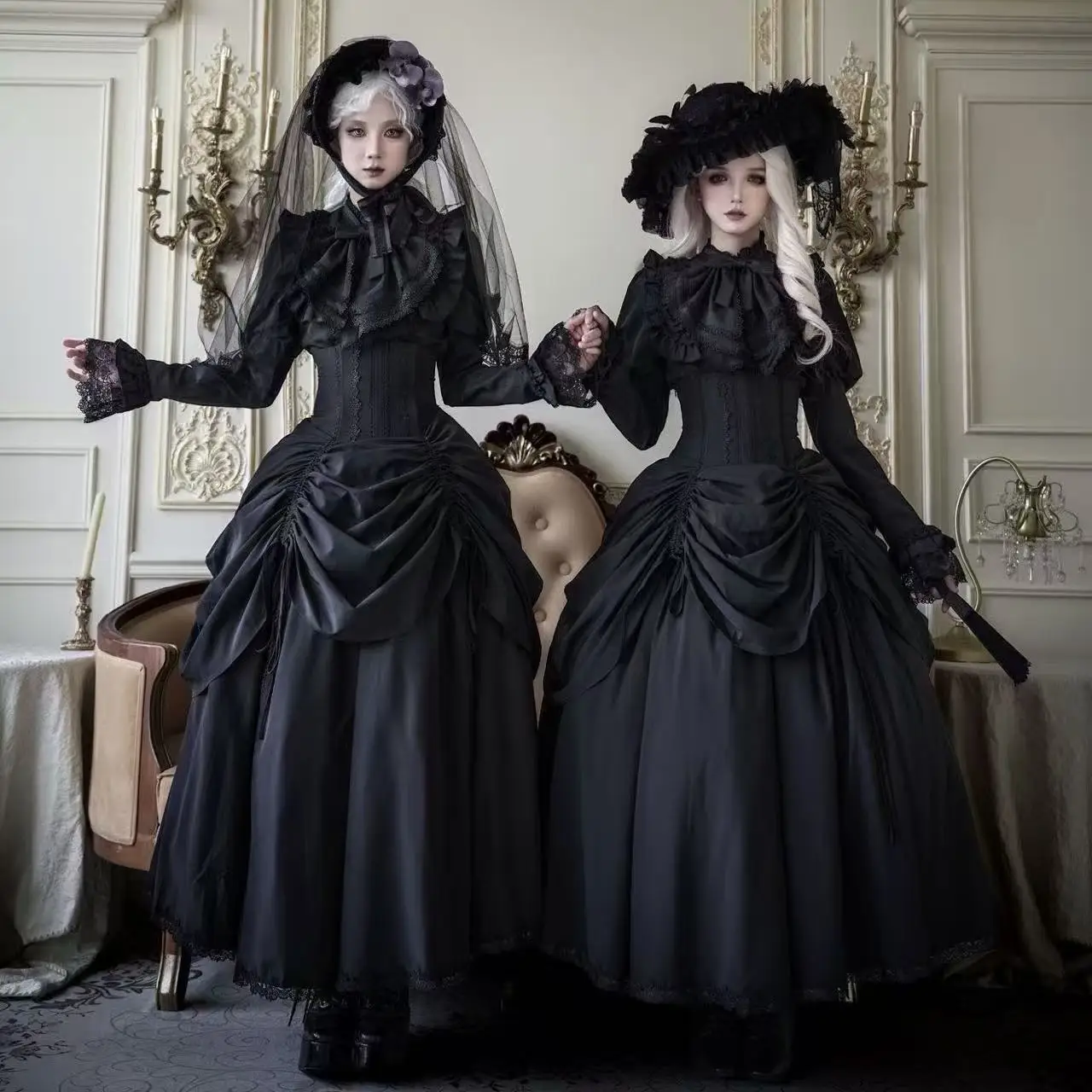 

Dark Black Lolita Tops Shirt Women The Dark Ages Lifting Fish Bone Waist Wrap Skirt Gothic Halloween Event Queen Cosplay Costume