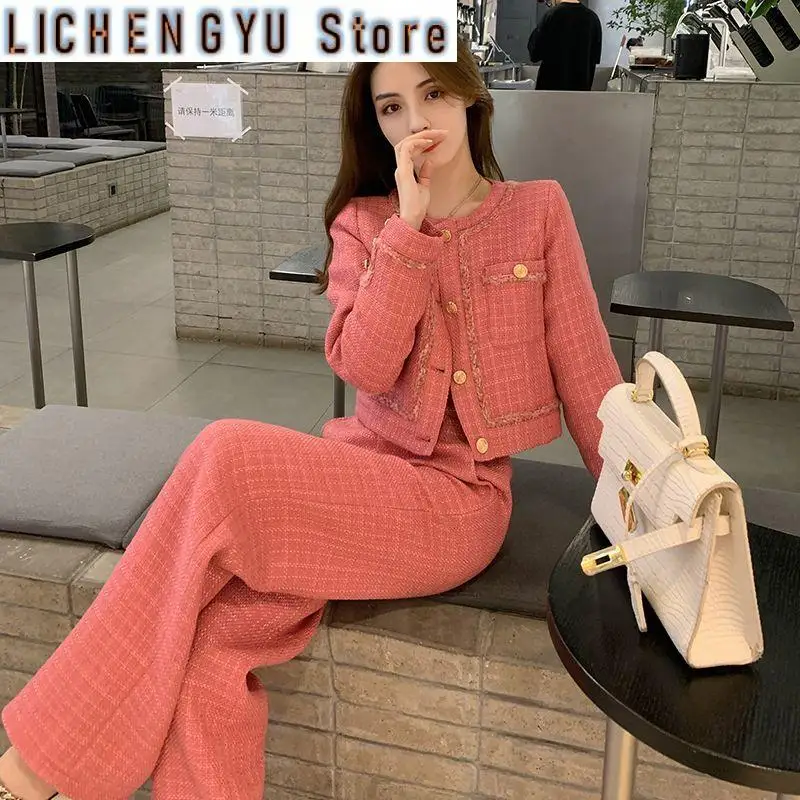 New  High Quality Women's Spring Temperament Slim Senior Sense of Small Dress Ladies Wide Leg Pants Two-piece Set