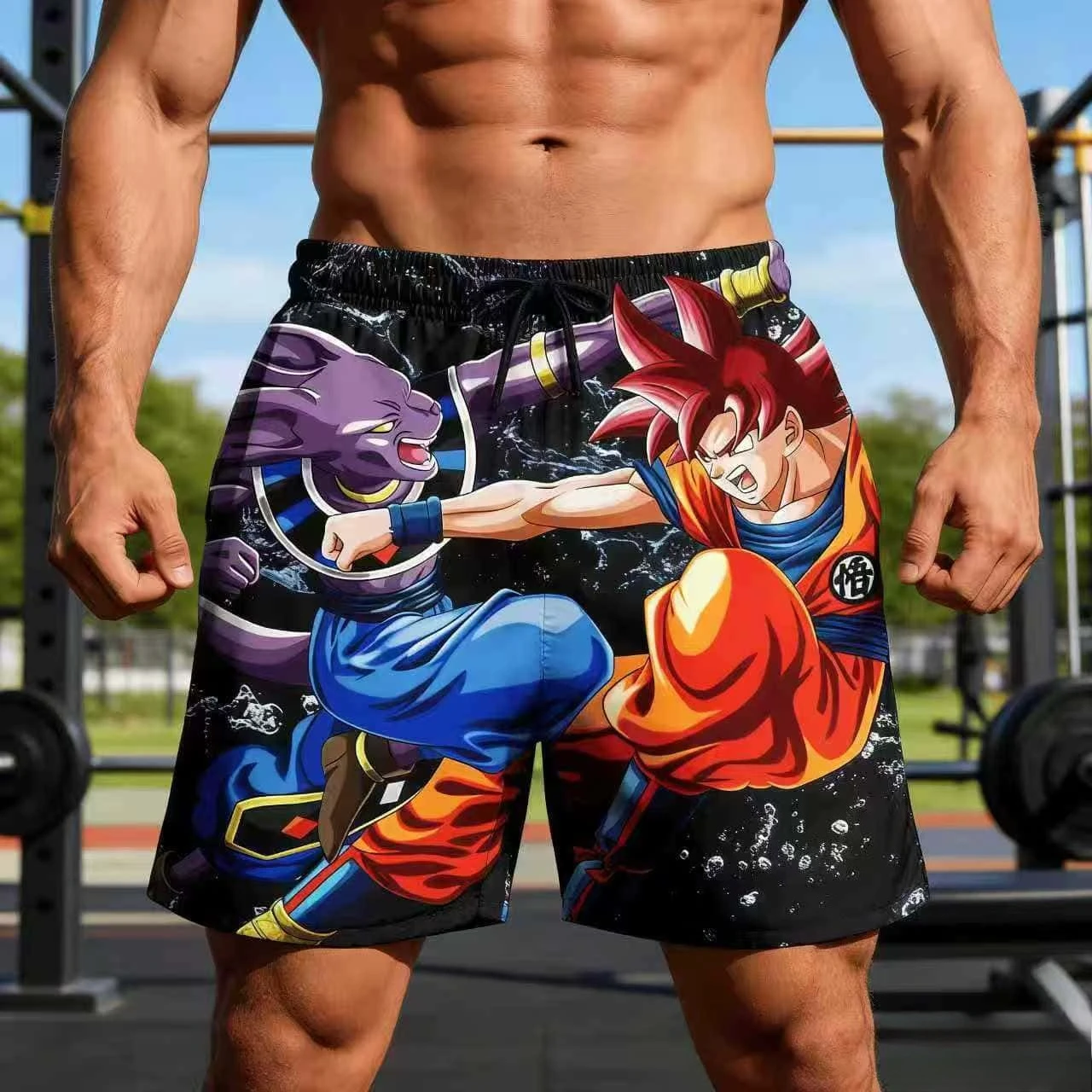 

2026 Summer Dragon Ball Goku Vs Beerus Printed Shorts Men Retro Classic Oversized Breathable Fitness Gym Streetwear Unisex