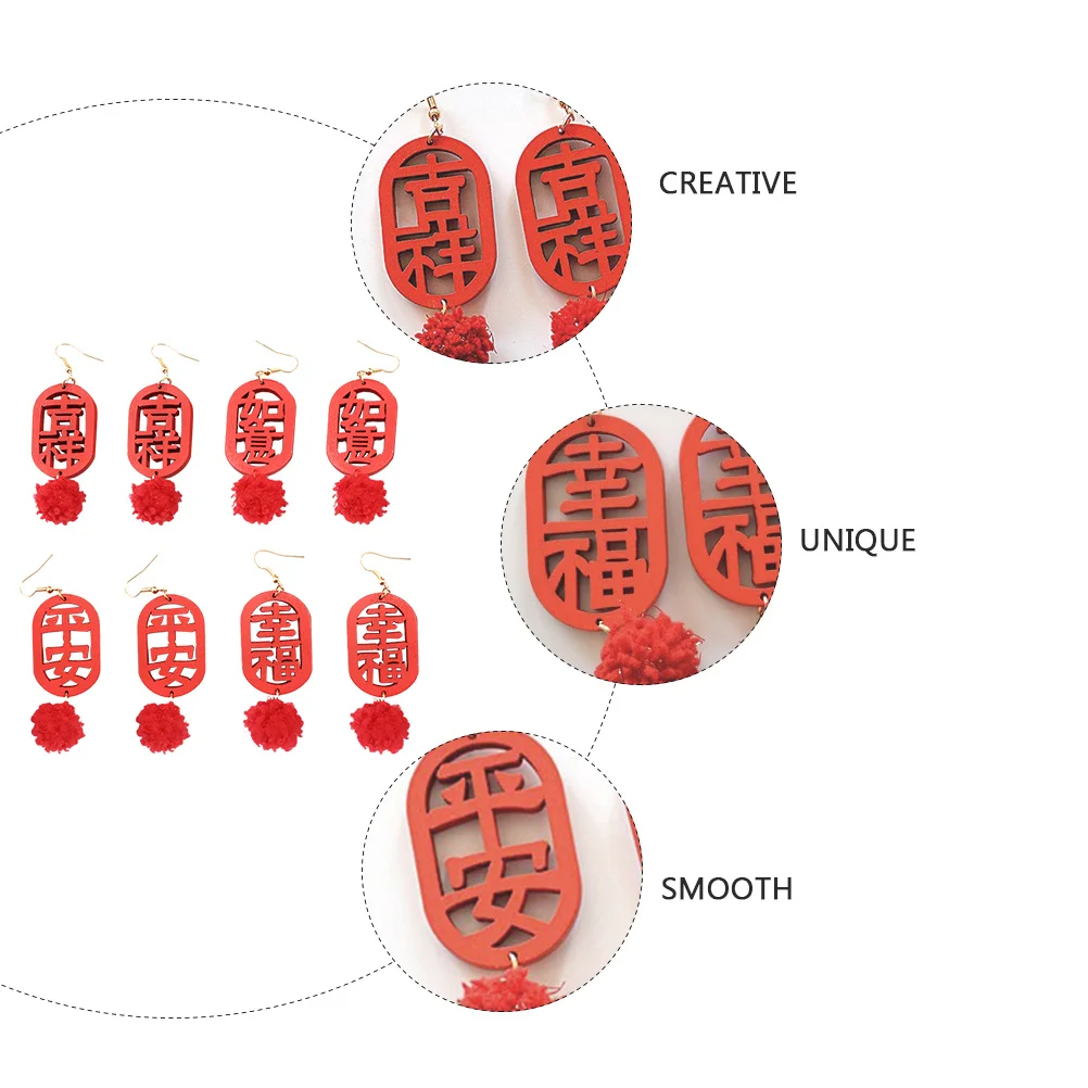 

4 Pairs Red Earrings Festival Christmas Jewelry Festive Metal New Year Women Miss