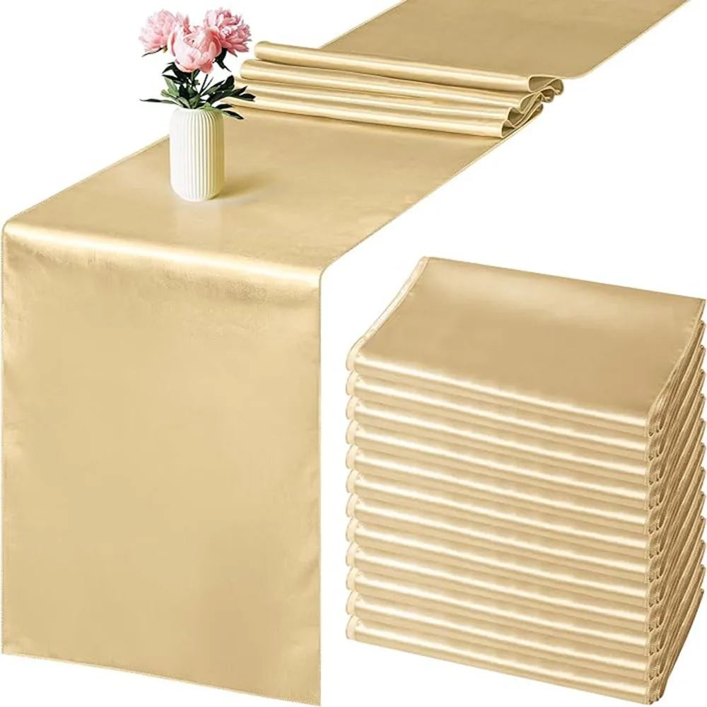 

10pcs 30x600cm Satin Table Runner Champagne Table Runners for Wedding Banquet Party Event Home Decoration Table Cover Tablecloth