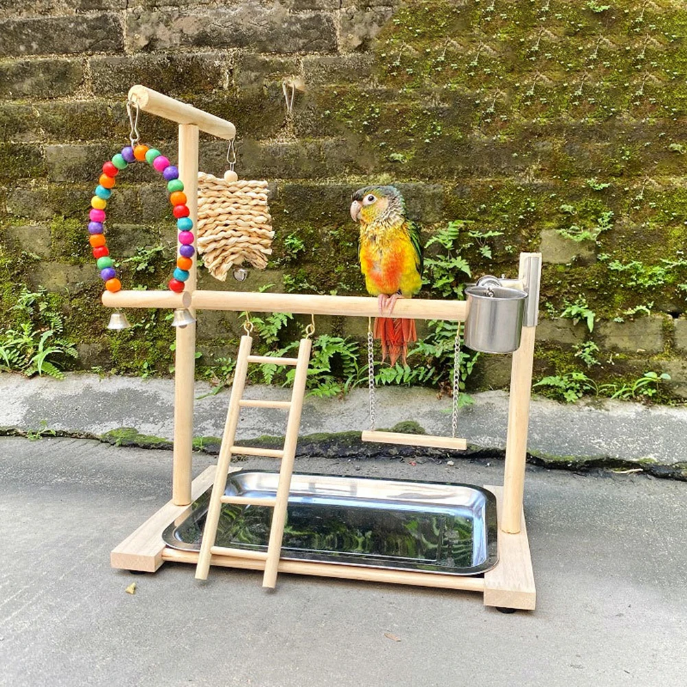 

Bird Playground Wooden Perch Stand With Climbing Ladder Feeding Cups Swing Exercise Playgym For Parakeet Cockatiel Lovebird