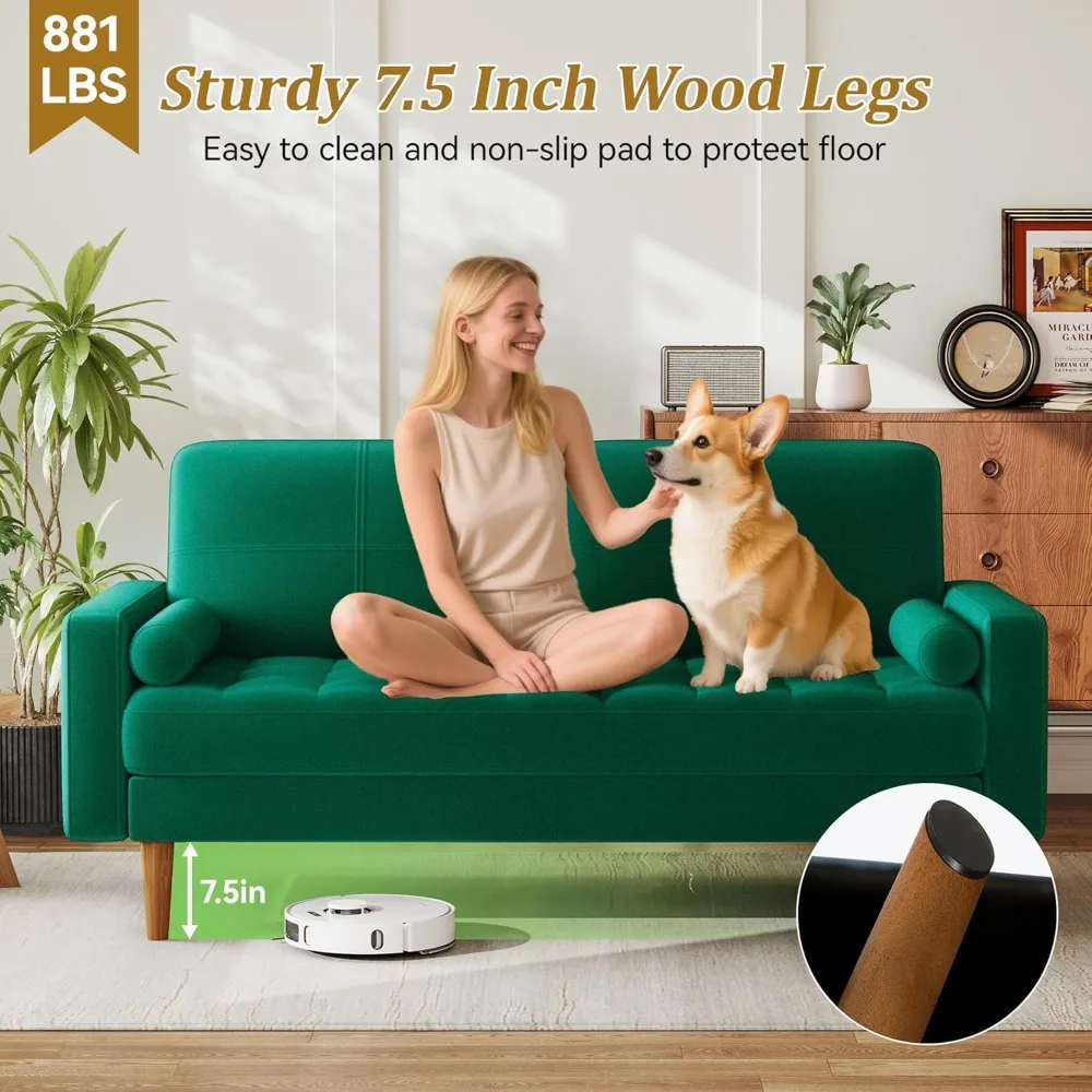 أريكة Loveseat مقاس 57 بوصة، أرائك مقعد صغيرة مع وسادة رمي للمساحات الصغيرة، أريكة إعداد خالية من الأدوات، أرائك خشبية بالكامل #5