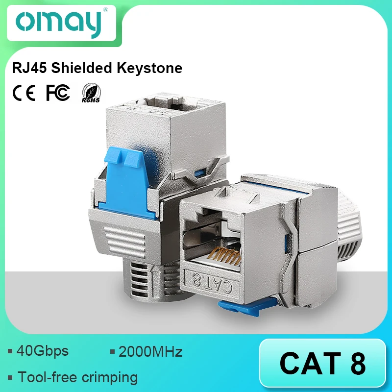 CAT8 RJ45 Tool-Less STP Shielded Keystone Jack Module Self-Locking Zinc Alloy Network Coupler Adapter for Secure Network Connect