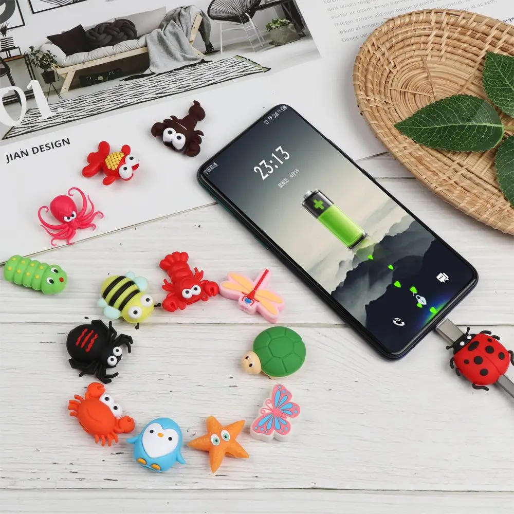 Cute Cartoon USB Charger Insect Shape Wire Cord Protector Silicone Case Cable Protectors Data Line Cover