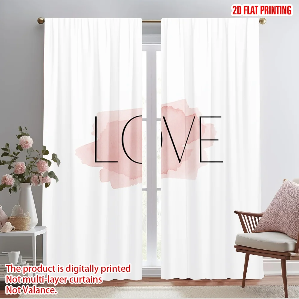 

2pcs 2D flat printing Window Treatment Curtains Modern Watercolor Love Polyester Without Electricity Birthday Party Perfect for