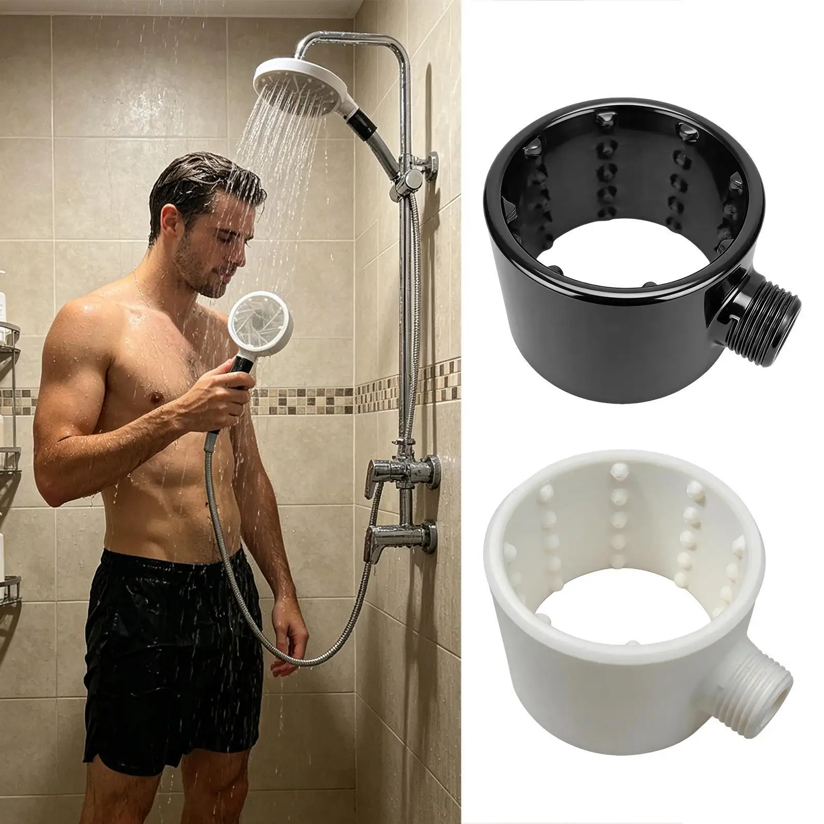 Shower Head Powerful Supercharging Hydromassage 360-Degree Ring Water Spray Spiral Nozzle All-round Cleaning for Men Adults