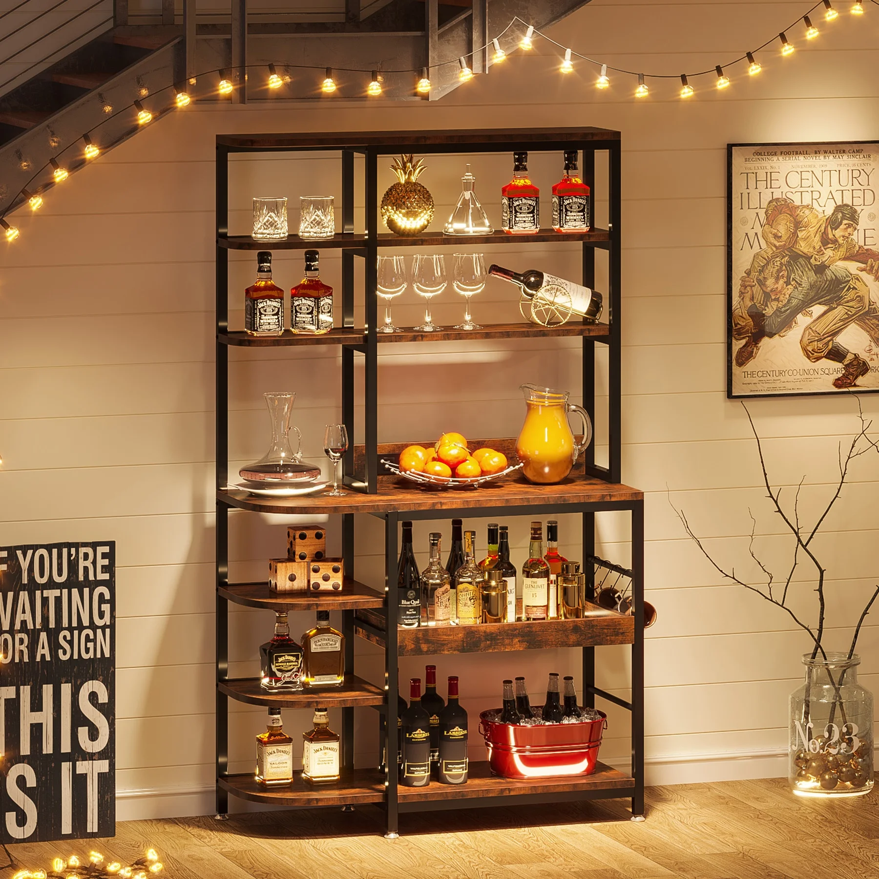 

# Industrial Microwave Oven Stand Kitchen Bakers Rack With Hutch Shelves Drawers For Kitchens Utility Storage