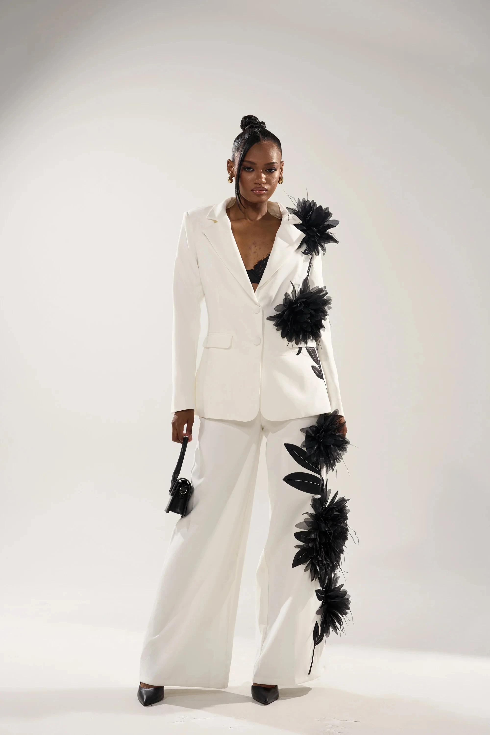 Occasioni formali Giacca da donna Abiti da donna Fiori fatti a mano Pantaloni svasati Prom Festa di compleanno Sera 2 pezzi