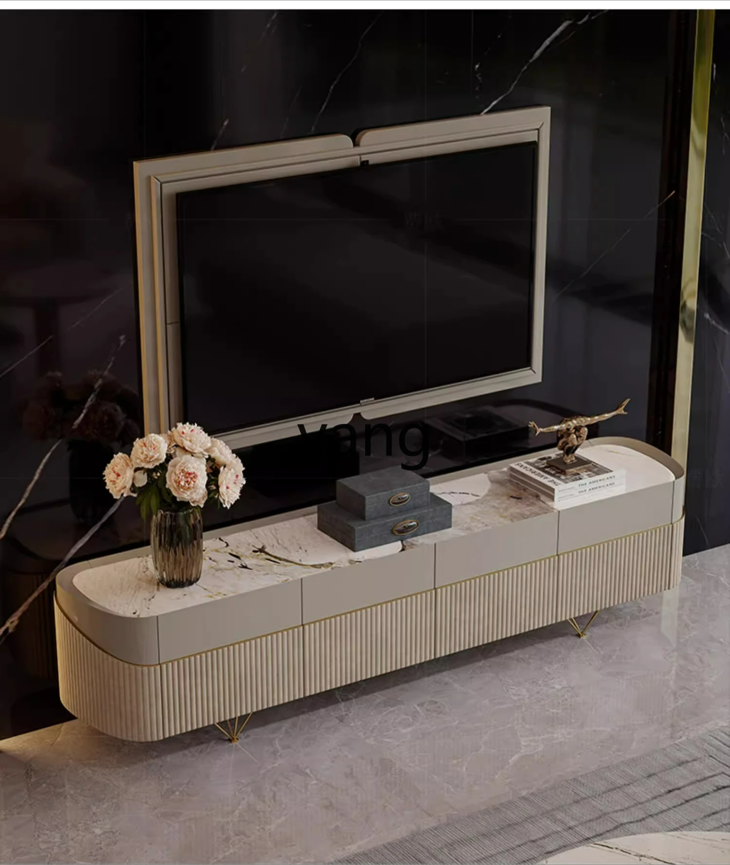 

LHH light luxury TV cabinet marble living room modern Italian paint coffee table combination