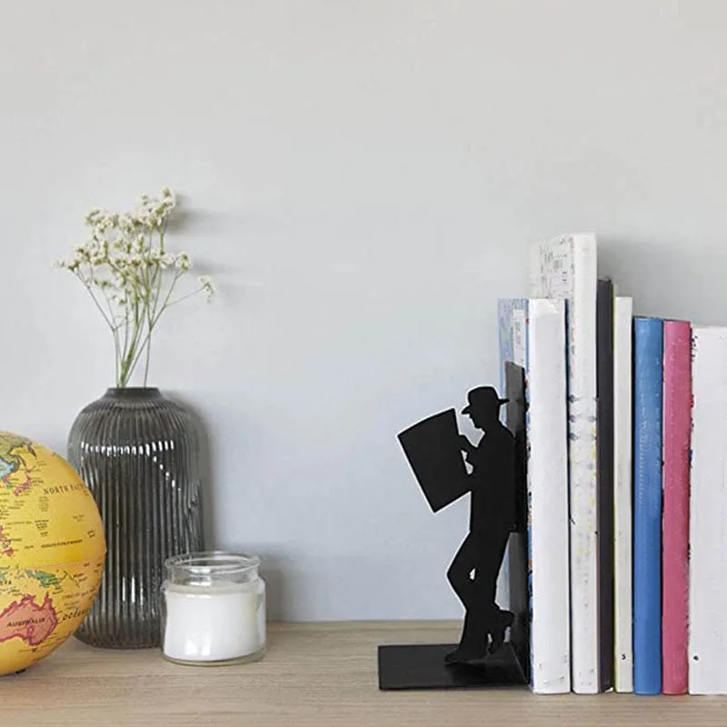 Bookends Iron Metal Non-Skid Art Black Bookends For Shelves Office Modern Book Ends Creative Gift Non-Slip Book Holder Supports