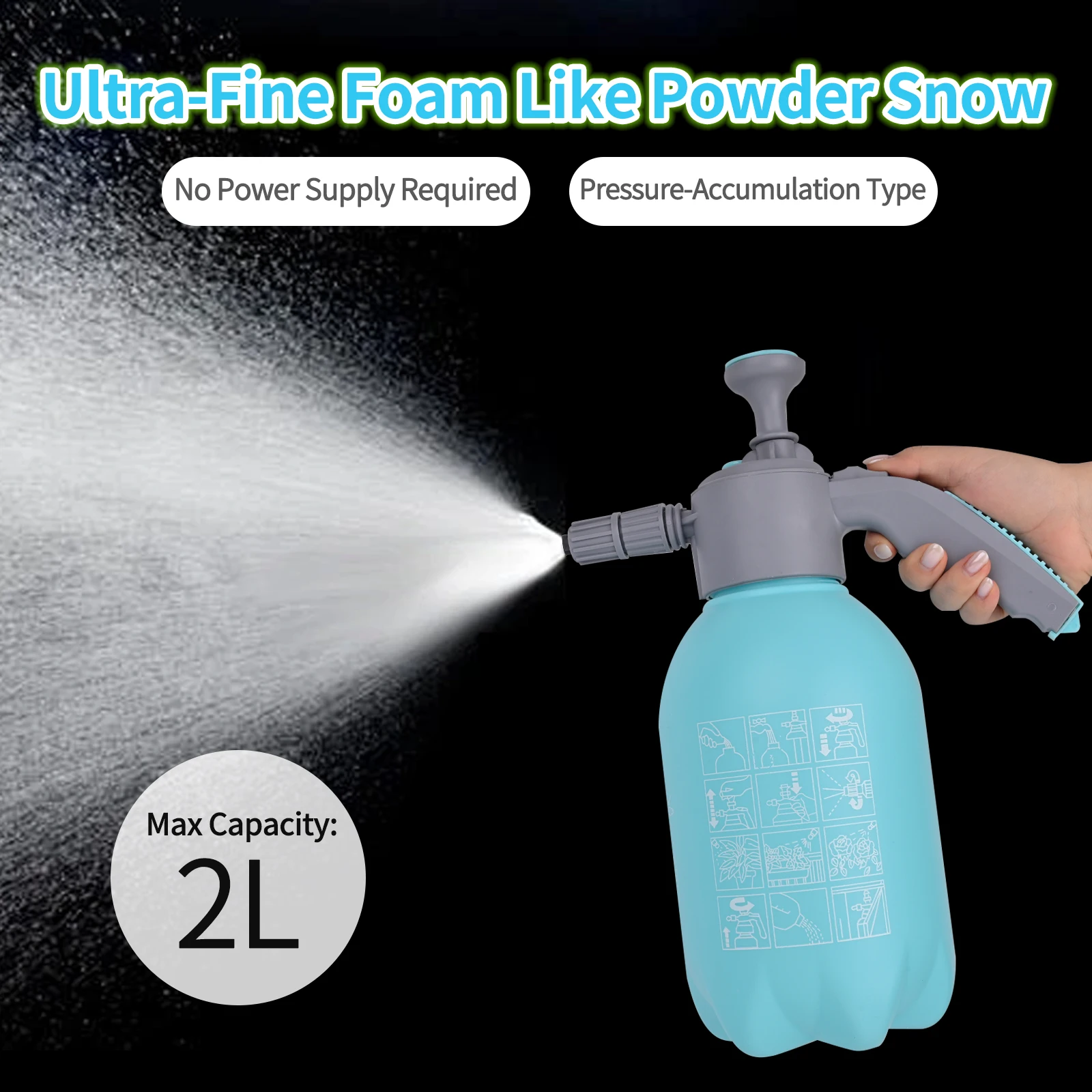 Foaming Pump Blaster 2L, Car Wash Foam Cannon, Hand Pump Foam Sprayer with Two Adjustable Nozzles, Ideal for Car Wash Home Clean