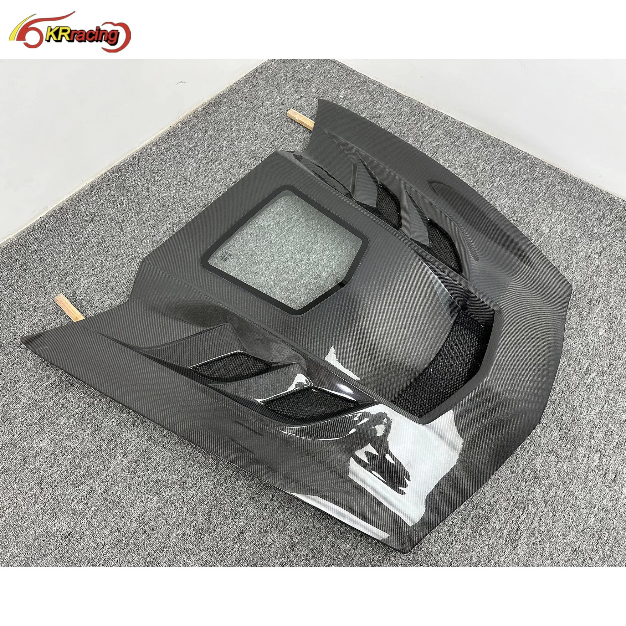 High-quality KR-1 Style Glossy Carbon Fiber Car Hood Bonnet With Glass for  Corvette C7 Z06