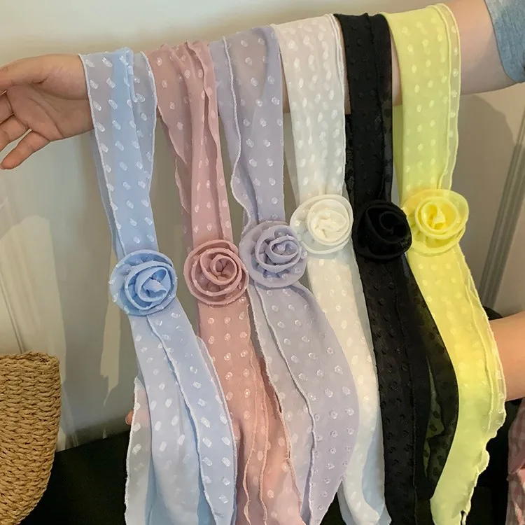 Korean-Style Polka Dot Rose Scarf for Women: Lightweight, High-End, Versatile Spring/Summer Scarf, Neck Warmer, and Headband