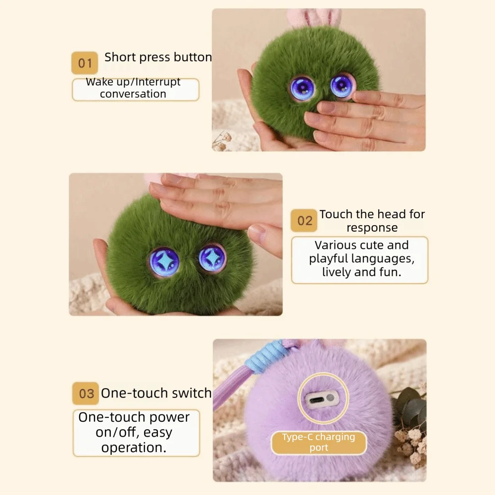 66 Languages Interactive AI Plush Companion Pendant Interactive Talking Cute Design AI Cat Plush Emotional Support Plush