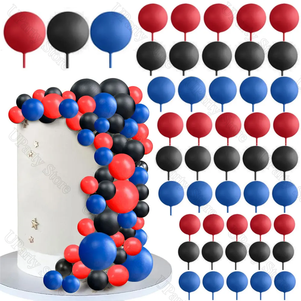 60 pçs vermelho azul preto bolas bolo toppers 2-4cm bolas de espuma decorações do bolo para aranha aniversário festa de formatura decoração do bolo favor