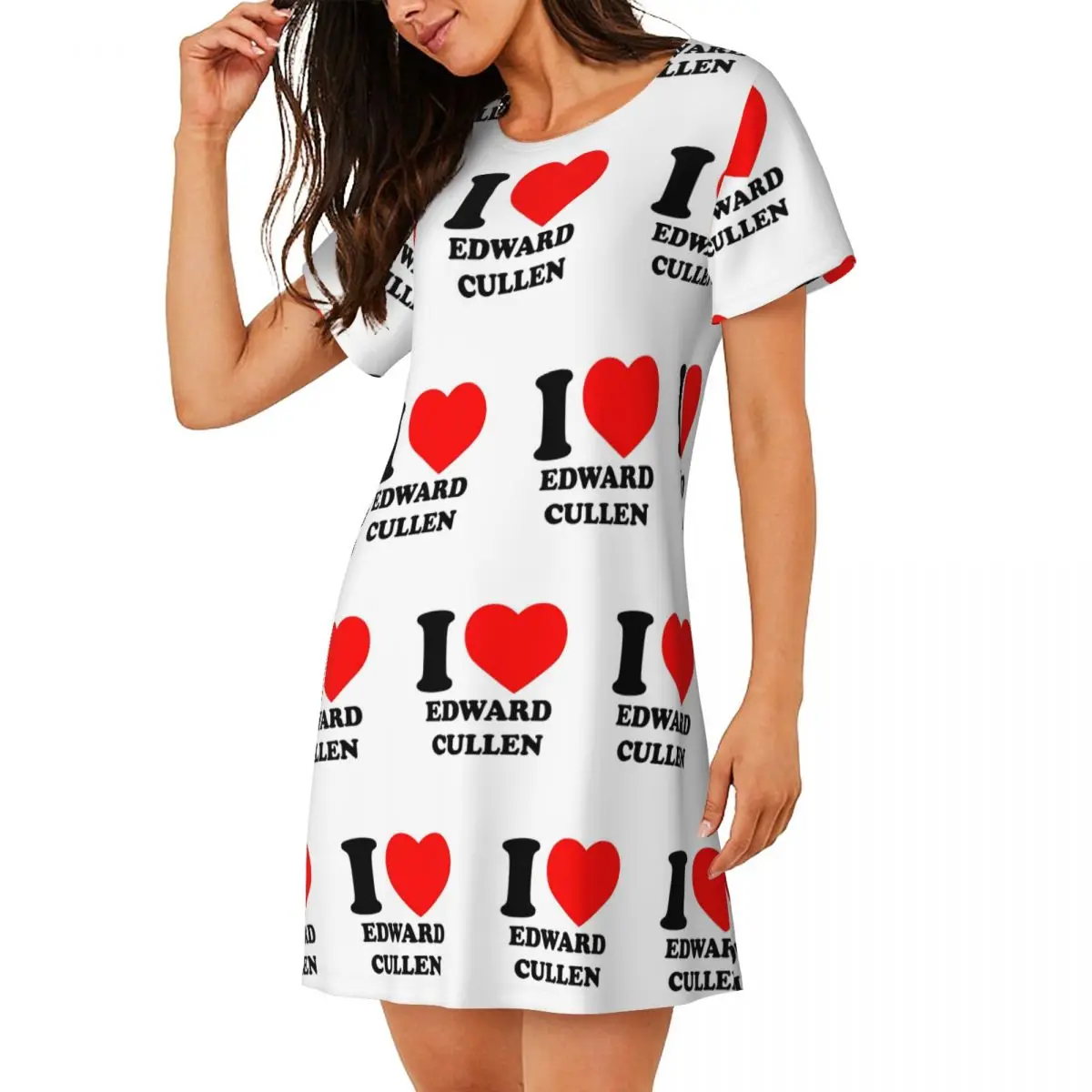 Custom Edward Cullen Twilight Short Sleeves Nightdress For Sleeping Sleepshirts Women Short Sleeve Nightgowns Soft Pajama Dress