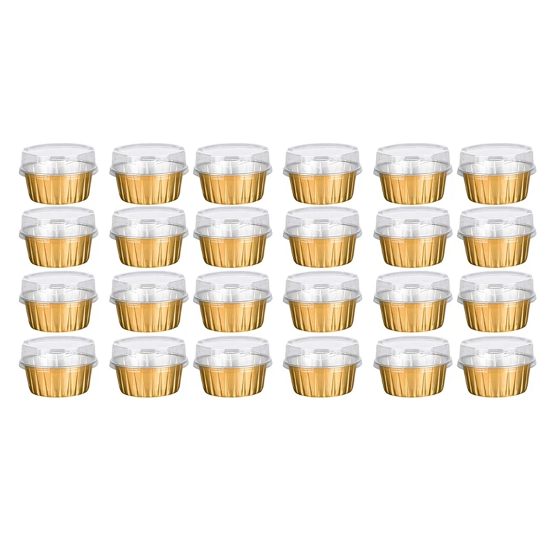 

Dessert Cups With Lids, 50 Pack Gold Aluminum Foil Baking Cups Holders, Cupcake Bake Utility Ramekin Clear Pudding Cups