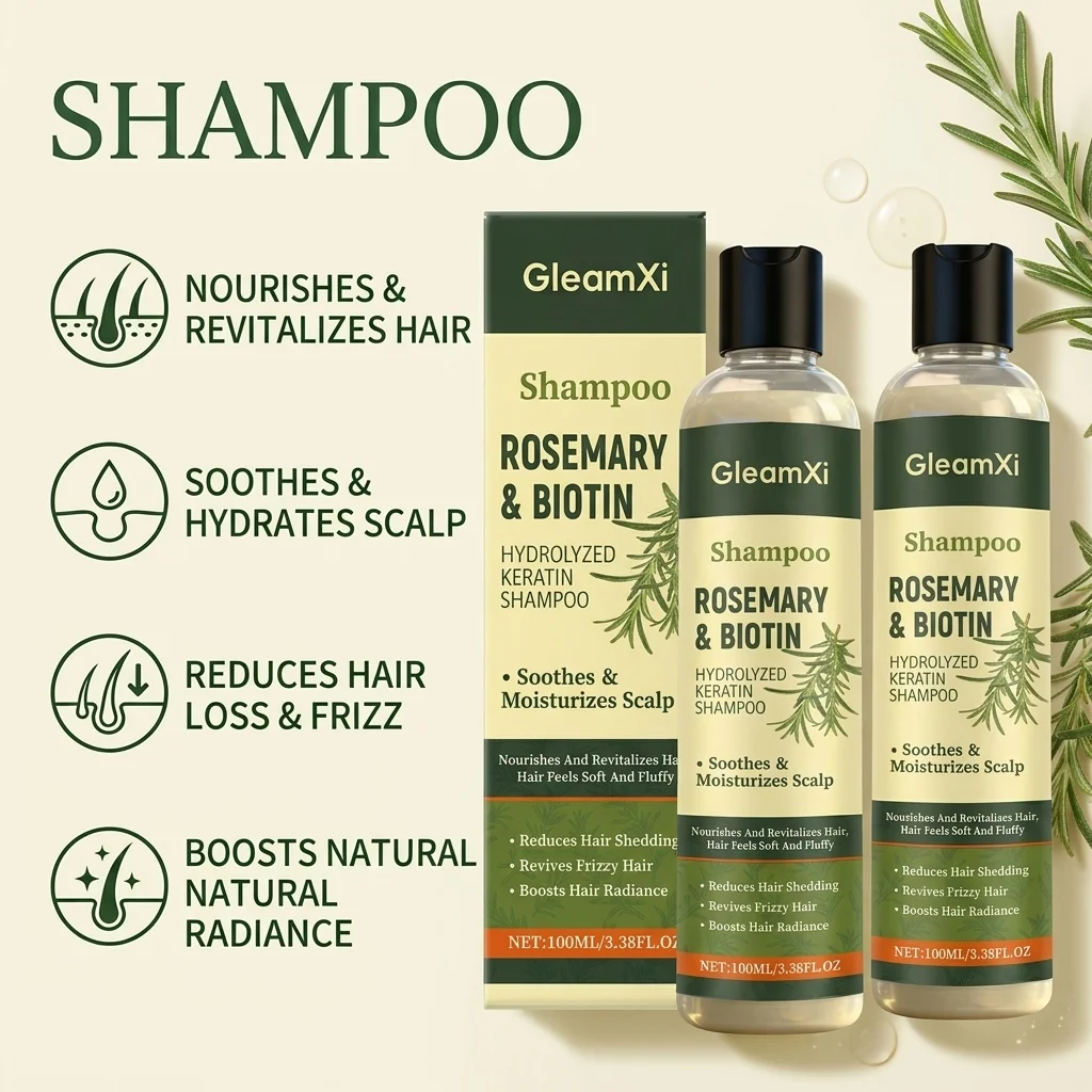 Biotin Shampoo Thickening - GleamXi Rosmarin-Biotin-Shampoo für Haarwachstum, hydrolysiertes Keratin