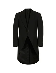 British Style Black Men Tuxedos Suit Coats Fashion Peak Lapel One Button Blazers Gentleman Wedding Party Prom Long Jacket