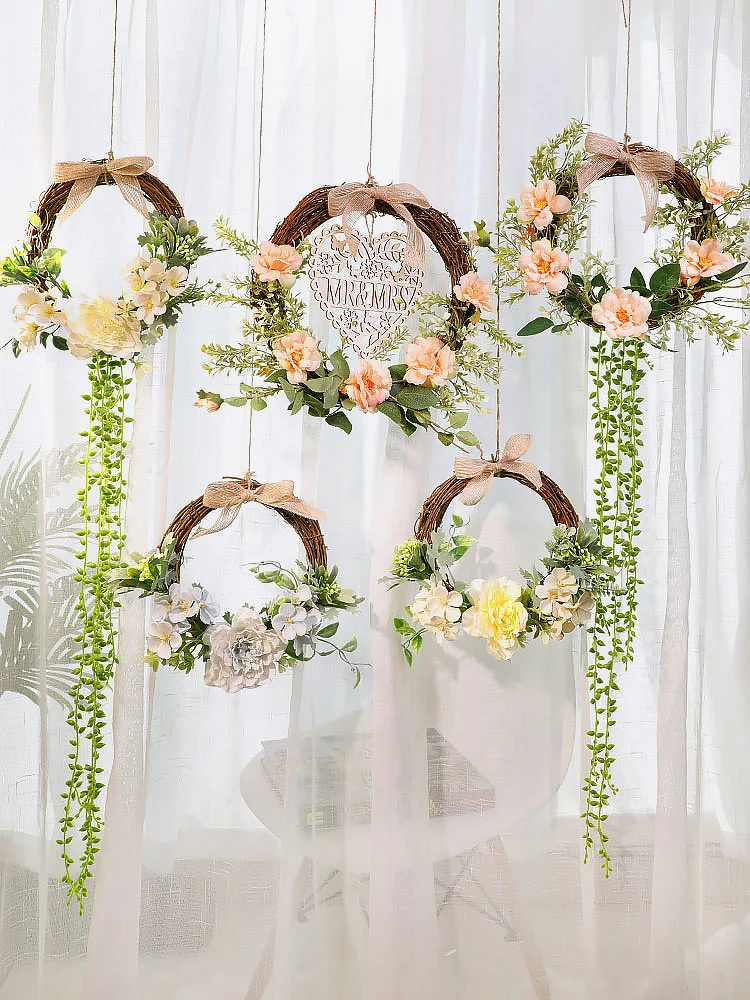 

Spring decorative flower wall hangings living room rattan wall hangings background wall headboard door wreath hangings.