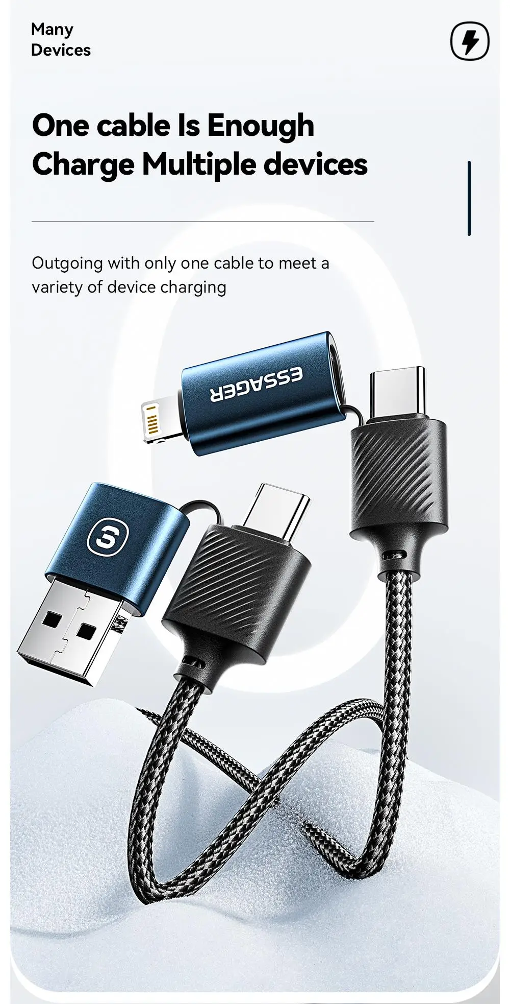 Essager 4 in 1 65W USB C To Type C Lightning Fast Charging Cable For IPhone 15 14 13 Pro Max Xiaomi Huawei Multi Charger Cable