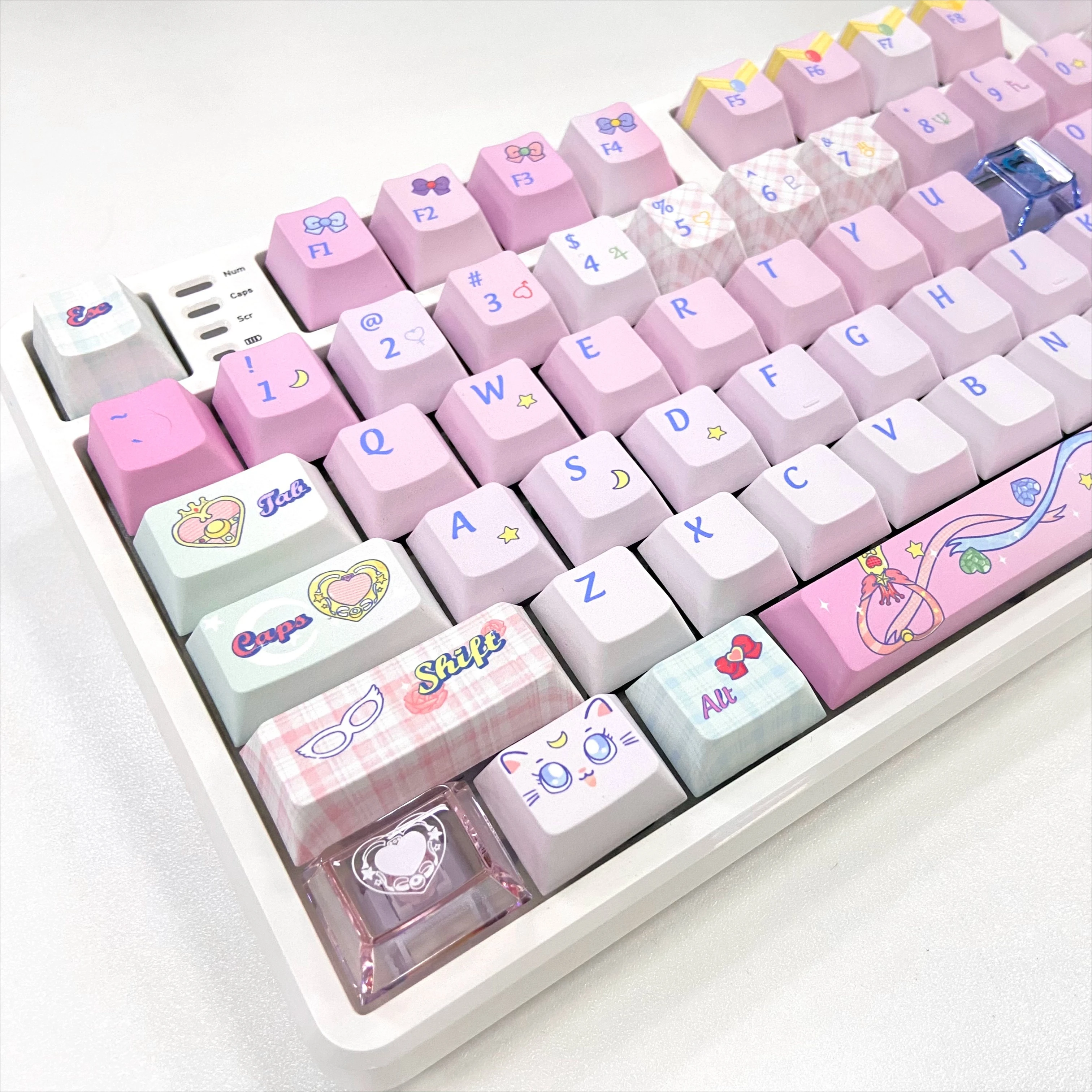 Pink Cat Type Girl Keycaps 161key PBT PC Translucent MOA Cherry Profile Mechanical Keyboard Keycaps for MX Switches Alice Layout