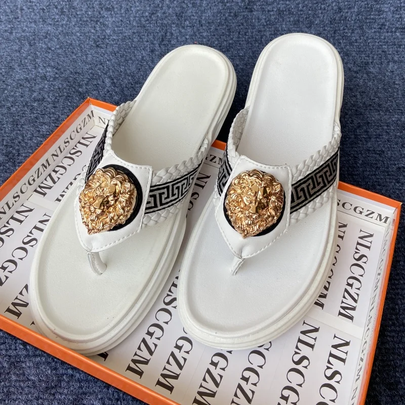 original shoes brand Coiffeur mens flip flops stylish fashion outdoor slippers for man slides beach slippers black white