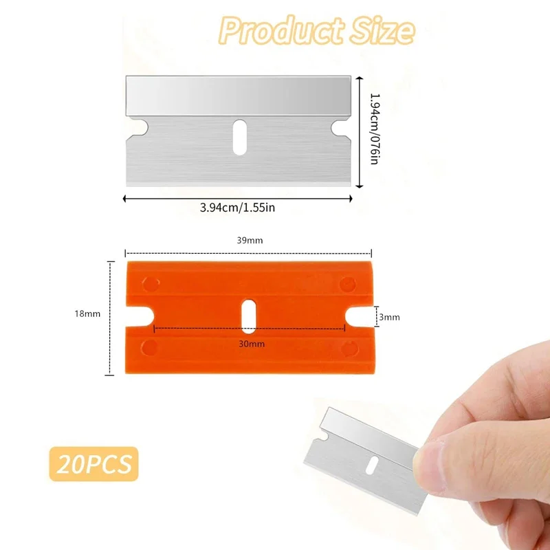 20Pcs Razor Scraper Blades Plastic Scraper Replacement for Car Sticker Remover Decals Window Glass Clean Scraper Glue Remover