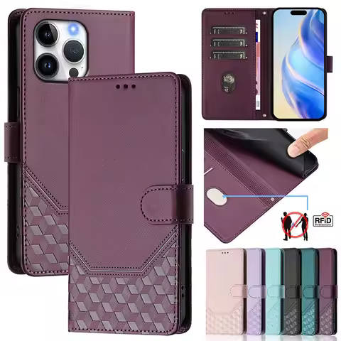 Honeycomb RFID Blocking Flip Case For Samsung Galaxy S25 S24 S23 S22 S21 S20 FE Plus Ultra Card Slot Wallet Phone Book Cover