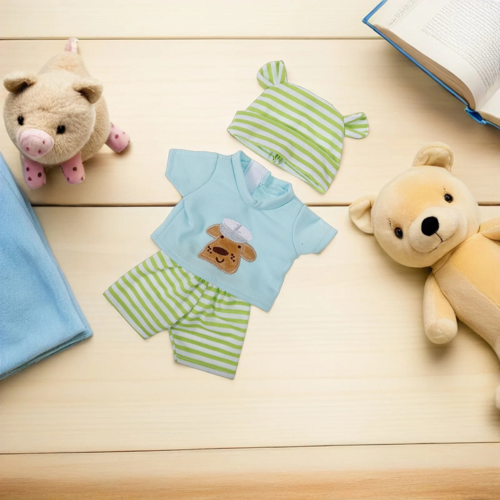 طقم ملابس من قطعتين مقاس 10 بوصات: ملابس فينيل مع بنطلون وقميص وقبعة للعب التظاهري، إكسسوارات خزانة ملابس لعيد الميلاد