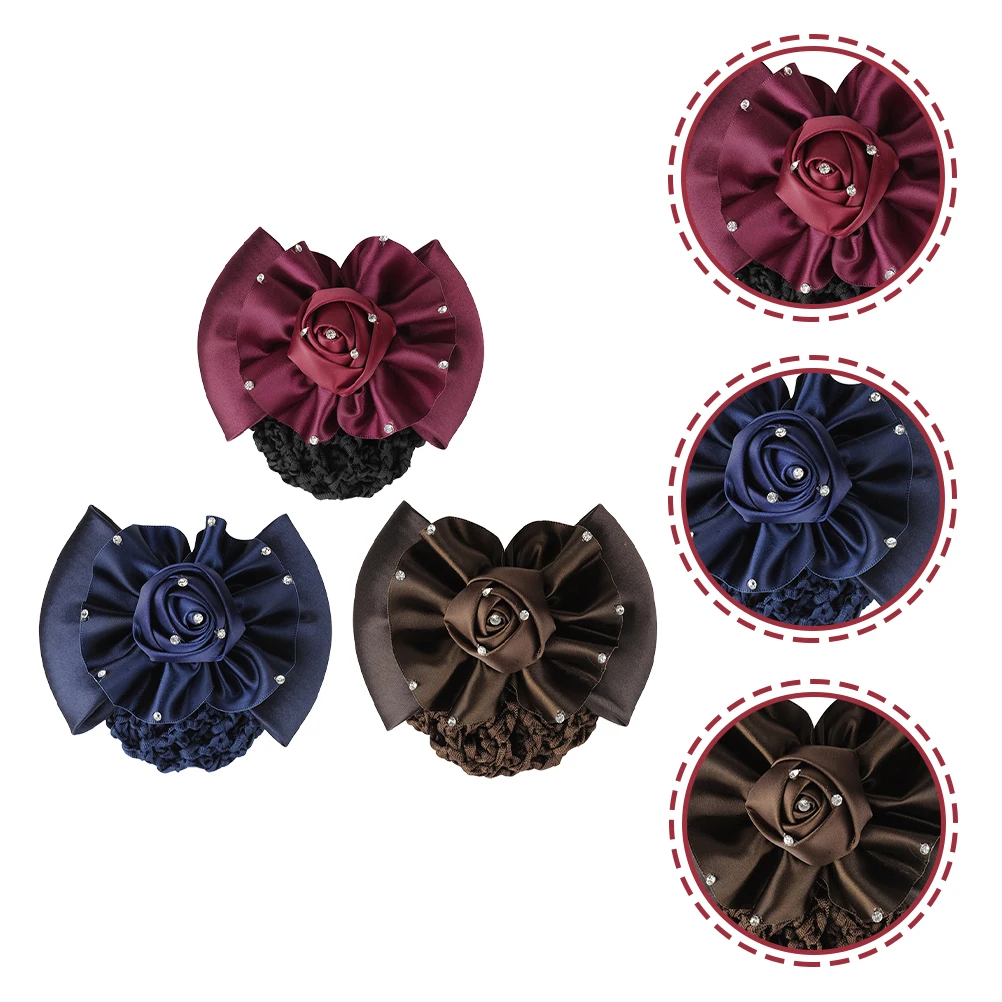 

3pc Bow Snoods Strong Hold Nets For Thick Thin Elegant Hair Accessories For Women Professional Use Air Hostess Nurse Hair Bun