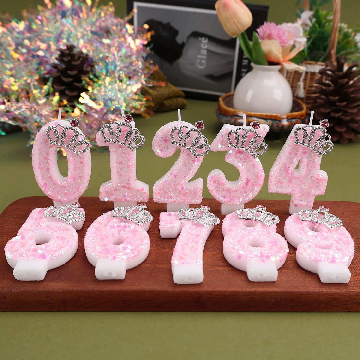 Peach Powder Digital Birthday Candles, Retro Metal Crown Candles, Holiday Anniversary Candles, Party Gifts