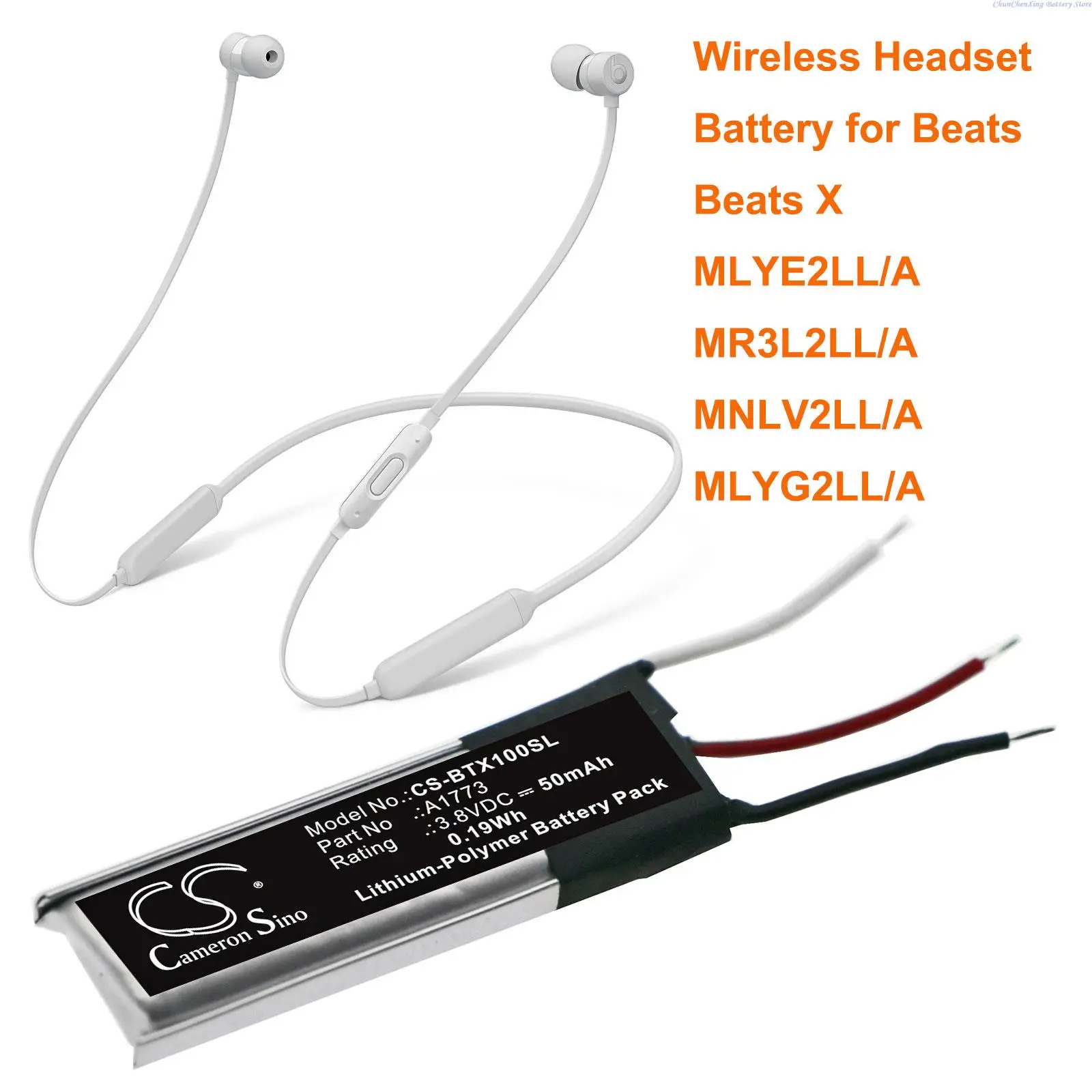 50mAh Wireless Headset battery A1773,  YU10448-16022 for Beats Beats X, MLYE2LL/A, MR3L2LL/A, MNLV2LL/A