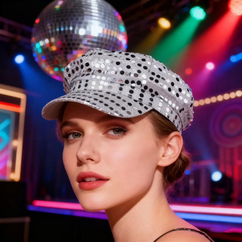 

Шляпа с пайетками для мужчин и женщин в стиле 70-х годов, для вечеринок, сценических выступлений, праздничных мероприятий, с широкими полями, аксессуар для косплея и костюмов.
