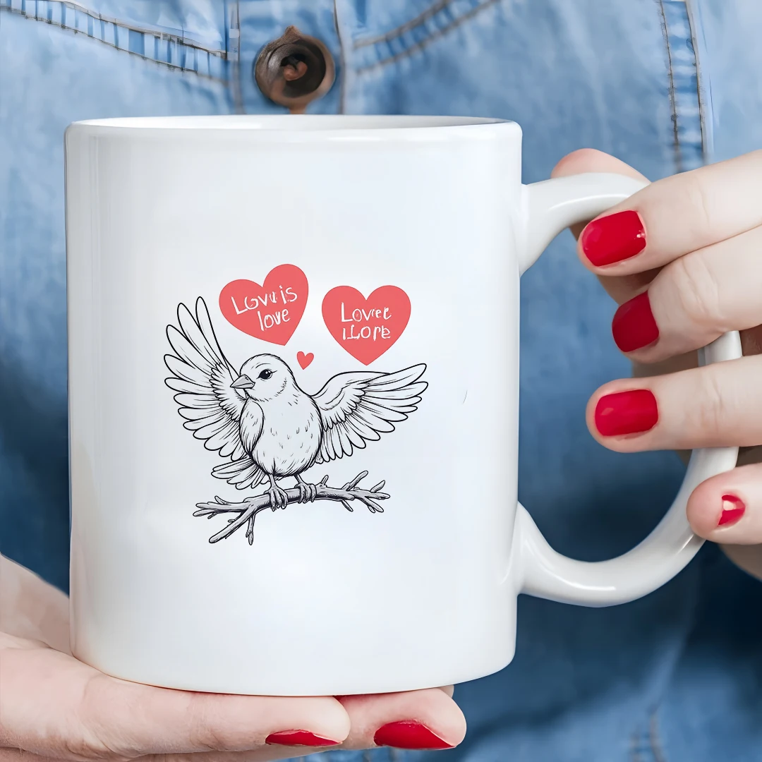 

11oz cartoon bird mug Heart-shaped Christmas cup Couples gift Family and office mug