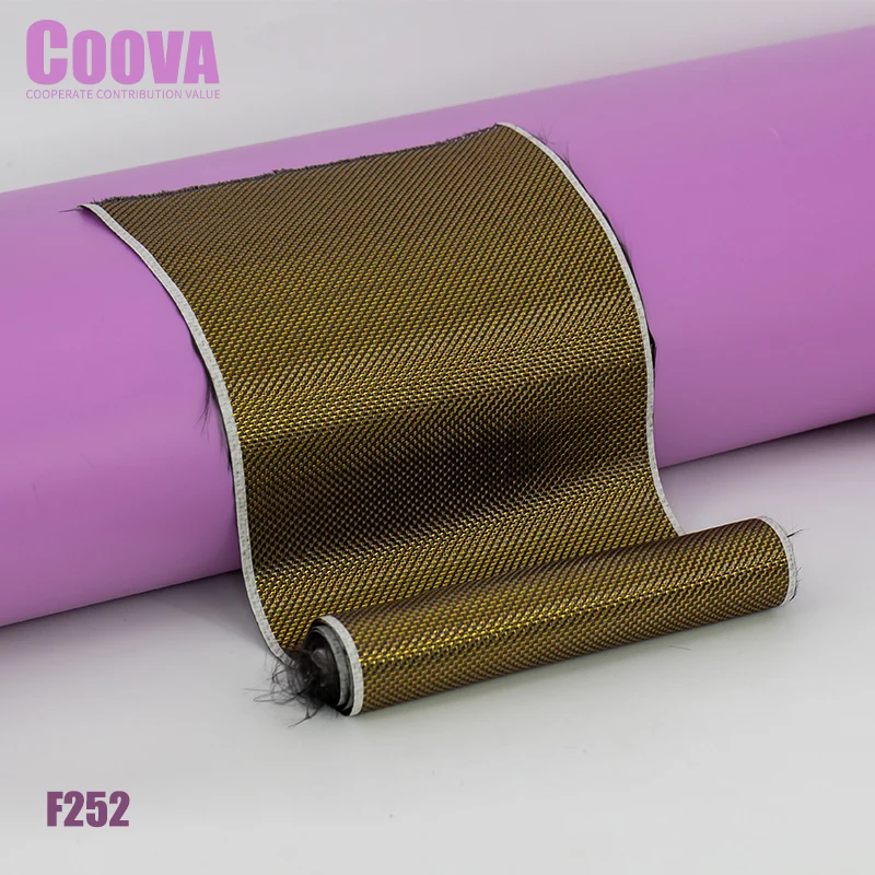 F252 COOVA  Golden Tinsel & Carbon Fiber Cloth Mixed  Plain Tela Fibra De Carbono Carbon Fabric Jacquard Width 200mm/300mm For D