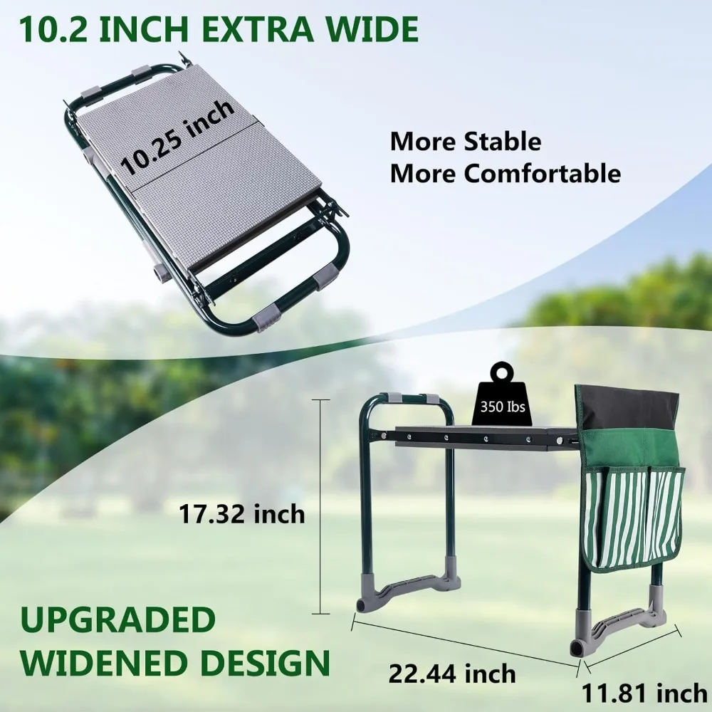 Garden Kneeler and Seat with Upgraded Widened Thick Kneeling Pad, Folding Stool, Heavy Duty Chair, 10 in