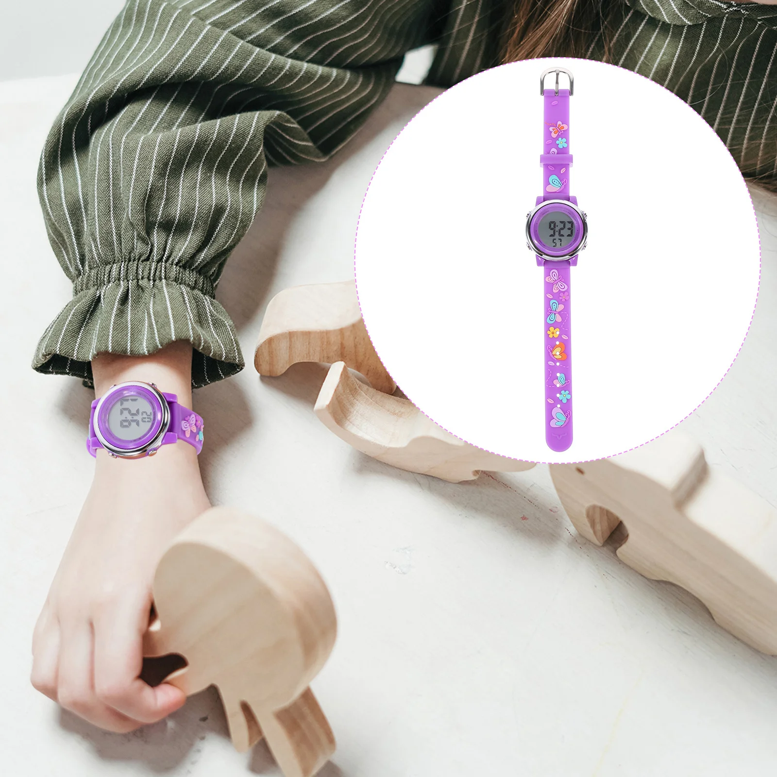 1 pc Waterproof Watch Purple Led Wristwatch For Durable Students Gift Butterflies Design School Outdoor Timepiece