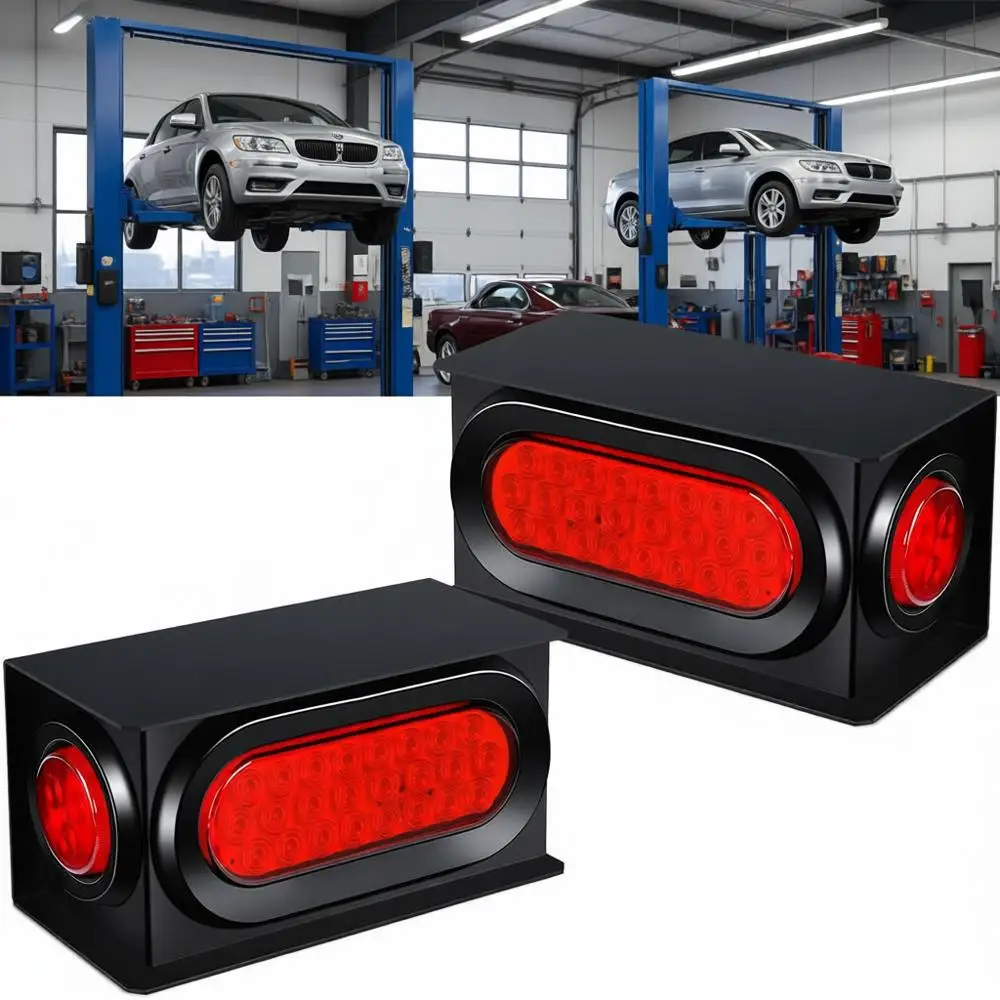 

Trailer Lights Steel Boxes Kit with 6 inch LED Oval Tail Lights & 2 inch LED Red Round Side Lights, 2 Pack