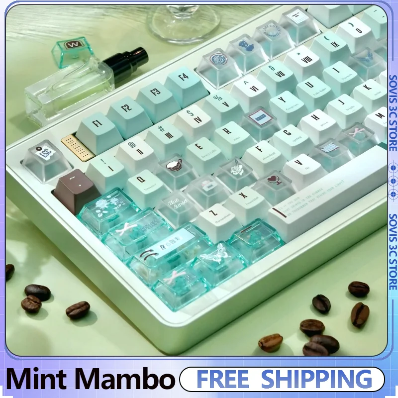 

Mint Mambo Theme Keycap Cherry Profile Pbt Sublimation PC Frosted Translucent Custom Key Caps MX Mechanical Keyboard Keycaps