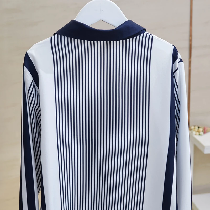 Chiffon Blouse Women Stripe Long Sleeve Shirts for Women 2024 New Elegant Button Up Shirt Womens Tops OL Vintage Female Clothing