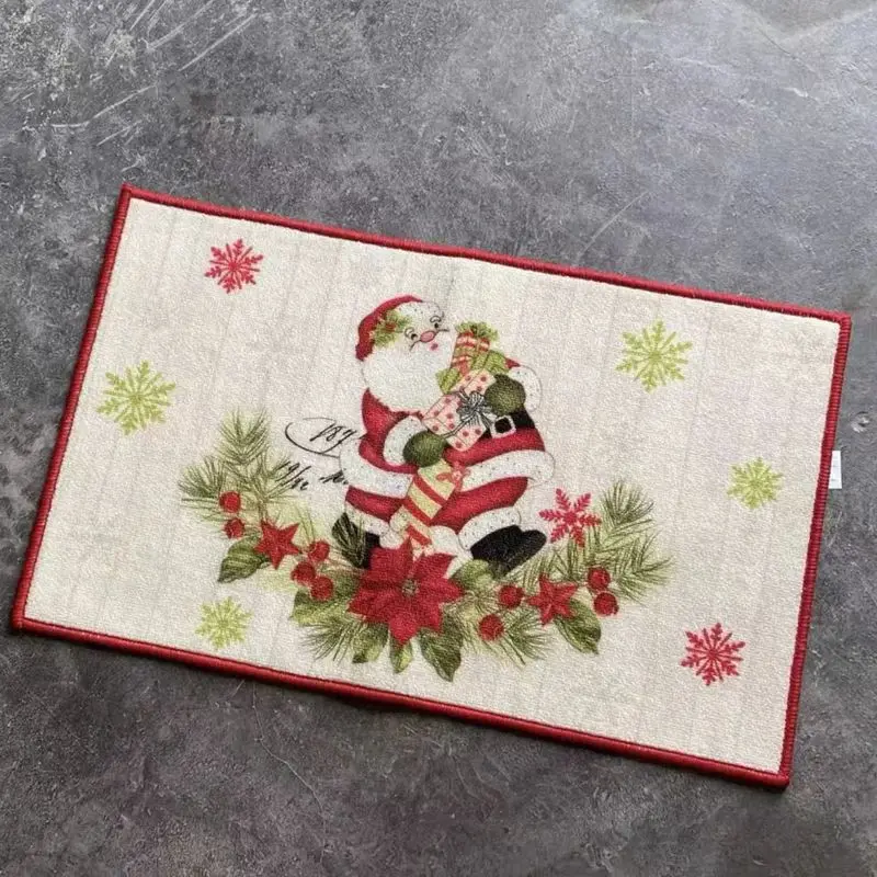 VIKAMA Vintage Saint Nicholas Present Poinsettia Snow Crystal Holiday Entry Rug Festive Greeting Floor Mat Decor Soft Durable