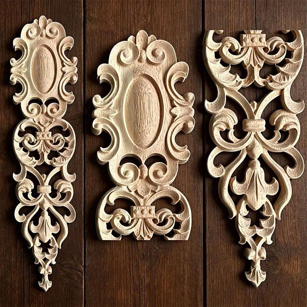 Wood Applique Circular Plate Door Heart Flower Cabinet Decorative Ornaments Figurines Miniatures Home Decor Figurine