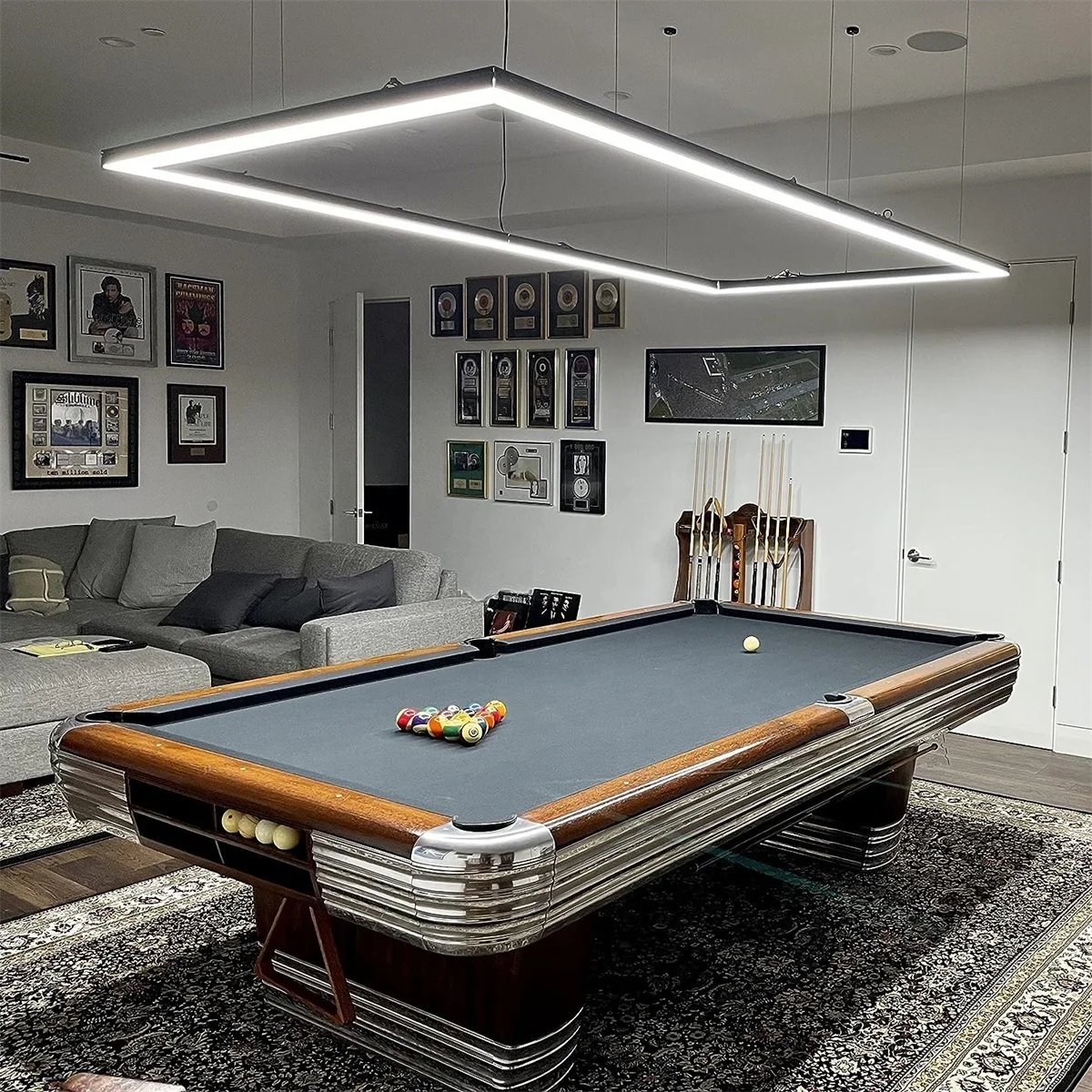 

Indoor Rectangular LED Pendant Light 6000K Customizable Pool Hall Lighting Chandelier 110V High Brightness Garage Ceiling Lamp