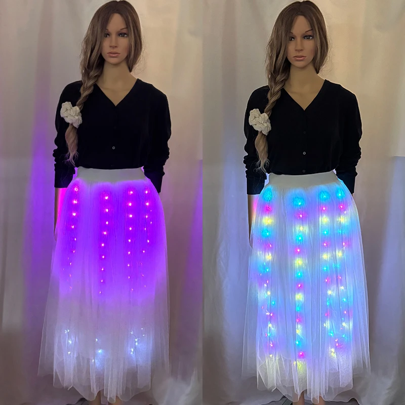 Colorful App Bluetooth Women LED Light Up Luminous Tutu Skirt Glow Ballet Skirt for Party Festival Rave Costume Wedding DJ Club