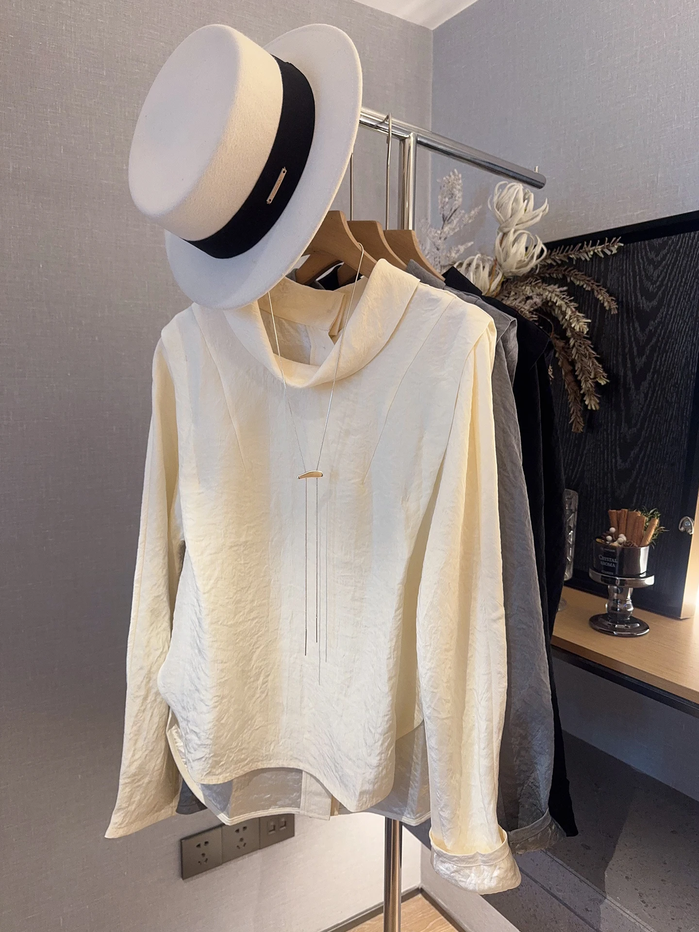 

Женская блузка Ele Long Sve из ацетатного атласа с плиссированной текстурой, дышащая, комфортная, в французском стиле, свободного кроя