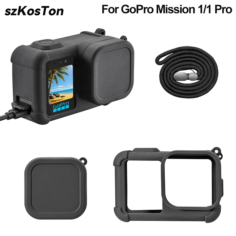 Silicone Protective Case For GoPro MISSION 1 / MISSION 1 PRO Action Camera Body Cover with Lens Cap Strap Accessory