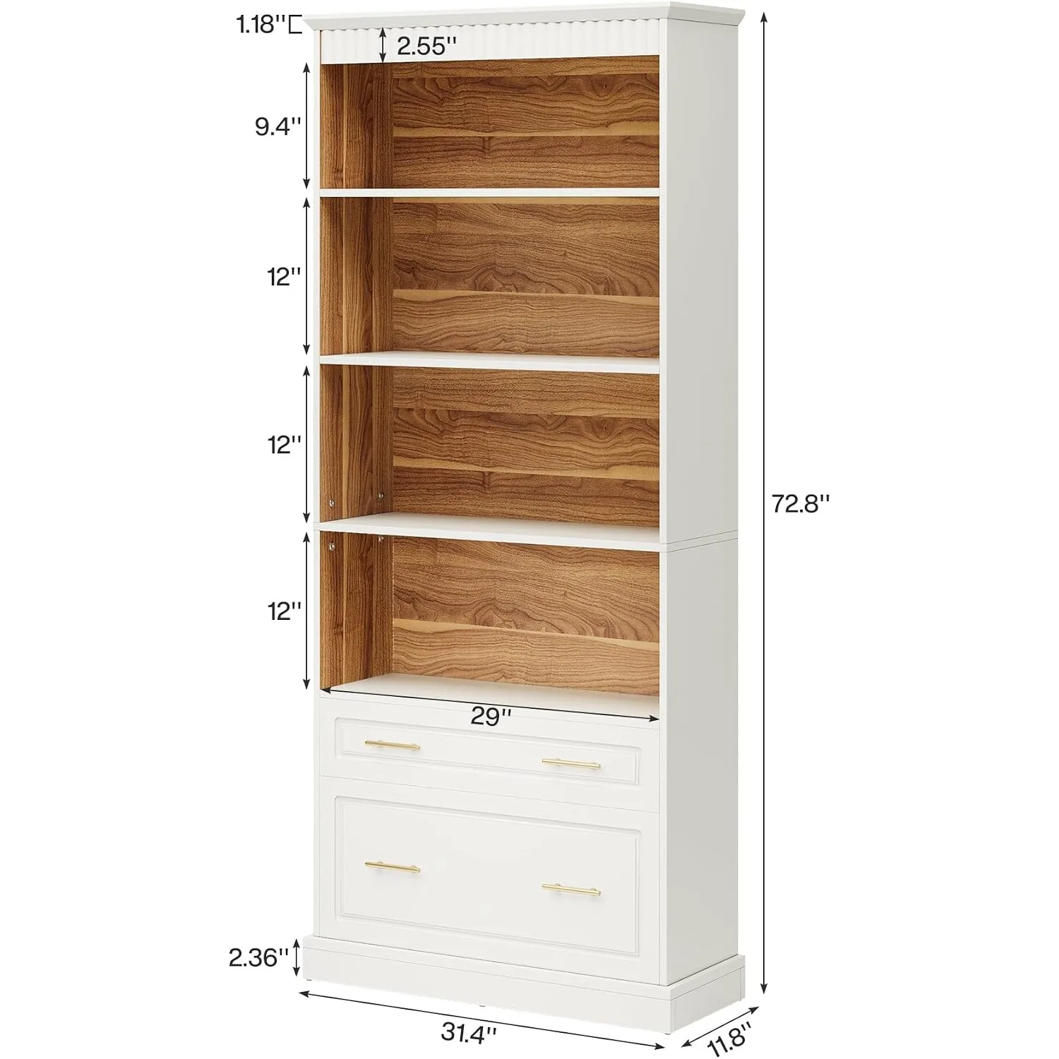 5-Shelf Bookcase with File Cabinet Drawer, 72
