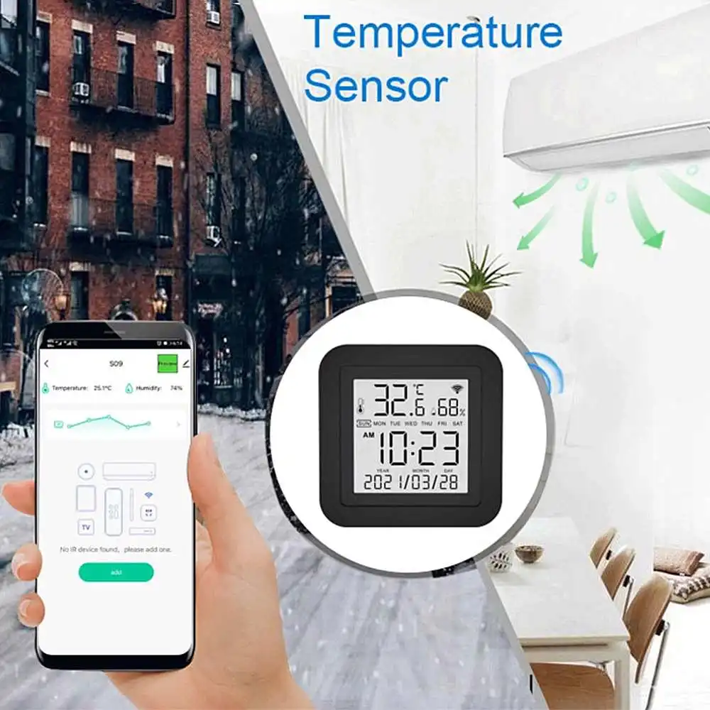 جهاز استشعار درجة الحرارة والرطوبة الرقمي الذكي Tuya IR ، شاشة LCD ، جهاز تحكم عن بعد ، مكيف الهواء ، جهاز تحكم التلفزيون ، مقياس الرطوبة الذكي